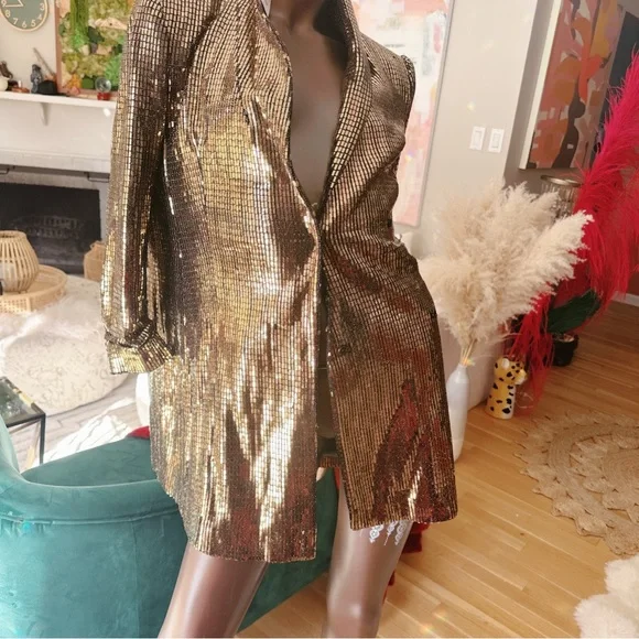 Zara Gold Blazer ZARA Women's Metallic Golden Blazer Jacket - NEW With  Tags, ZW Collection (Sizes XS-XL) Golden Blazer Regular Fit